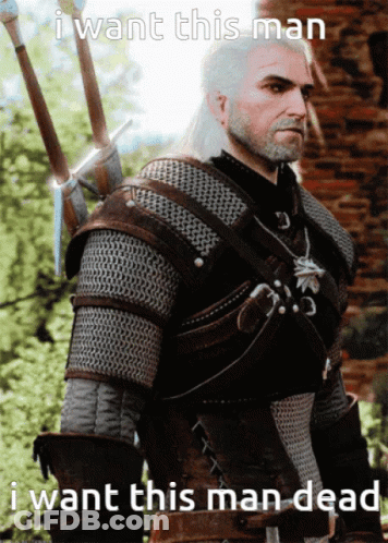 A Picture Of A Man With A Sword And The Words I Want This Man I Want This Man Dead Below Him GIF