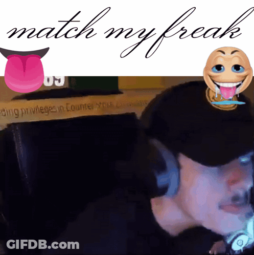 A Picture Of A Man With A Tongue Sticking Out And The Words Match My Freak On The Bottom GIF