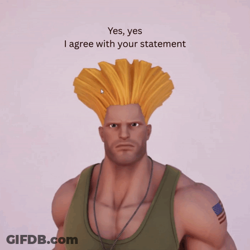 A Picture Of A Man With A Yellow Wig And The Words " Yes Yes I Agree With Your Statement " GIF