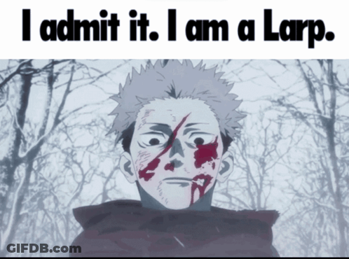 A Picture Of A Man With Blood On His Face And The Words " I Admit It I Am A Larp " GIF
