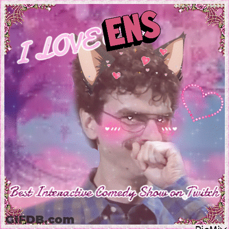 A Picture Of A Man With Cat Ears And The Words " I Love Ens " Above Him GIF