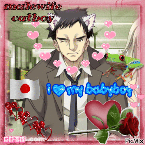 A Picture Of A Man With Cat Ears Says I Love My Baby Boy GIF