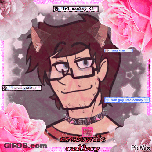 A Picture Of A Man With Catboy Rights Written On The Bottom GIF