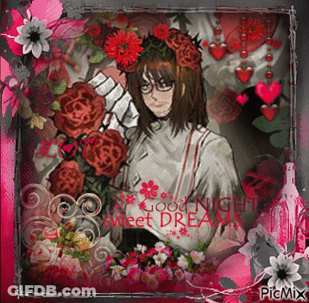 A Picture Of A Man With Flowers In His Hair And The Words Good Night Sweet Dreams GIF