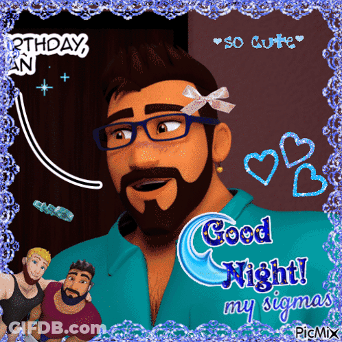 A Picture Of A Man With Glasses And A Bow On His Head With The Words Good Night My Sigma GIF