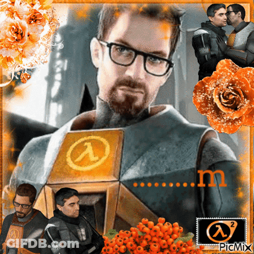 A Picture Of A Man With Glasses And A Lambda Symbol On His Chest GIF