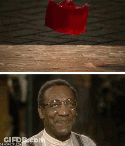 A Picture Of A Man With Glasses And A Picture Of A Piece Of Red Jelly GIF