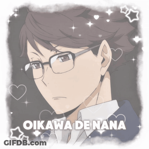 A Picture Of A Man With Glasses And The Name Oikawa De Nana On It GIF