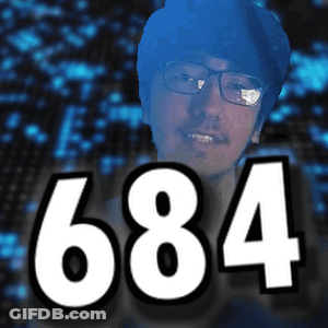 A Picture Of A Man With Glasses And The Number 684 GIF