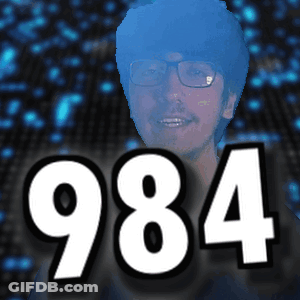 A Picture Of A Man With Glasses And The Number 984 Behind Him GIF
