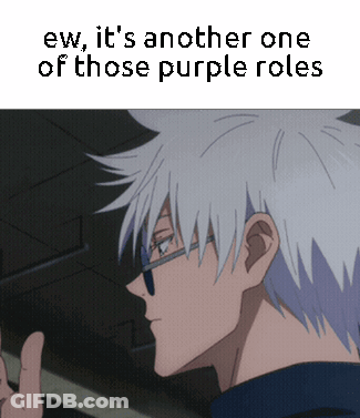 A Picture Of A Man With Glasses And The Words " Ew It 'S Another One Of Those Purple Roles " Above Him GIF