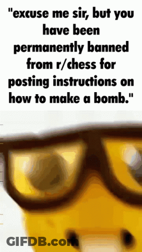 A Picture Of A Man With Glasses And The Words " Excuse Me Sir But You Have Been Permanently Banned From R / Chess GIF