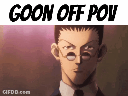 A Picture Of A Man With Glasses And The Words Goon Off Pov On The Bottom GIF