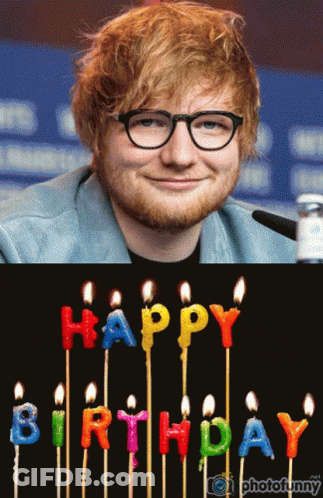 A Picture Of A Man With Glasses Next To A Picture Of Birthday Candles GIF