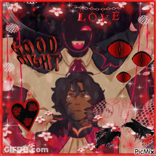 A Picture Of A Man With Hearts And The Words Good Night Love GIF