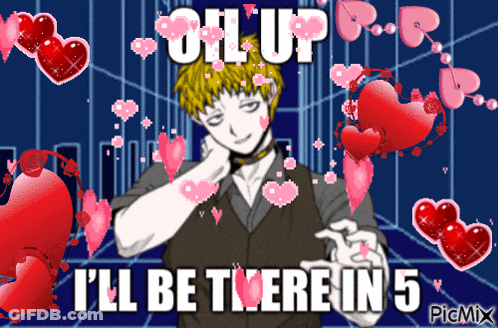 Man With Hearts Saying I'll Be There In 5 GIF