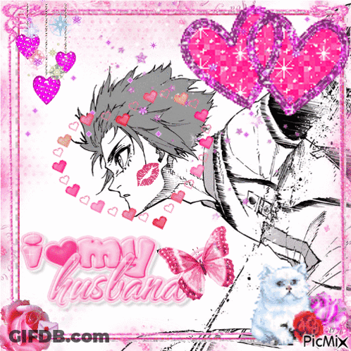 A Picture Of A Man With Hearts Around His Neck And The Words I Love My Husband GIF