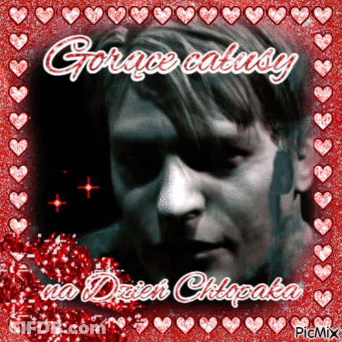 A Picture Of A Man With Hearts Around It And The Words Gorace Calisty GIF