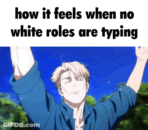 A Picture Of A Man With His Arms In The Air With The Caption " How It Feels When No White Roles Are Typing " GIF