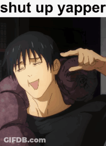 A Picture Of A Man With His Eyes Closed And The Words Shut Up Yapper GIF