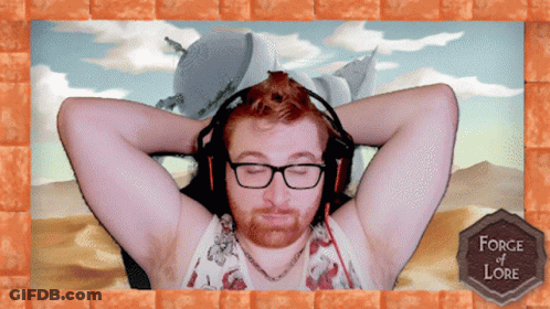 A Picture Of A Man With His Hands Behind His Head With The Words Force Of Lore On The Bottom GIF