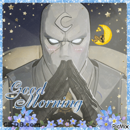 A Picture Of A Man With His Hands Folded And The Words Good Morning GIF