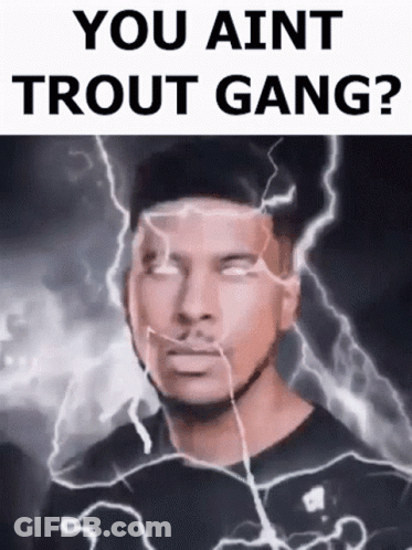A Picture Of A Man With Lightning Coming Out Of His Head And The Words You Aint Trout Gang . GIF