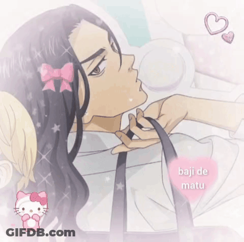 A Picture Of A Man With Long Hair And A Hello Kitty On It GIF