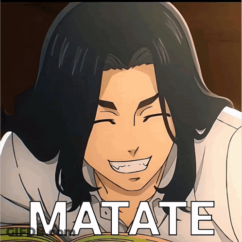 A Picture Of A Man With Long Hair And The Word Matate On It GIF