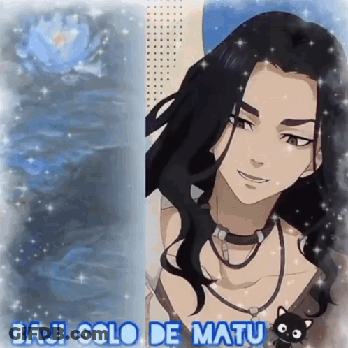 A Picture Of A Man With Long Hair And The Words Baju Solo De Matu Below Him GIF
