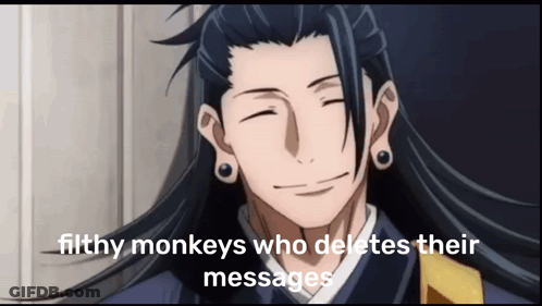 A Picture Of A Man With Long Hair And The Words Filthy Monkeys Who Deletes Their Messages GIF