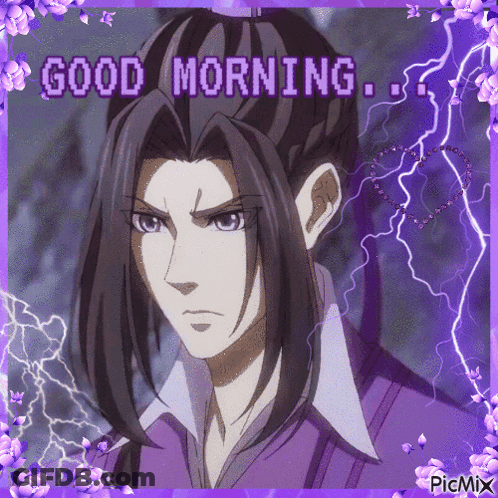A Picture Of A Man With Long Hair And The Words Good Morning On It GIF