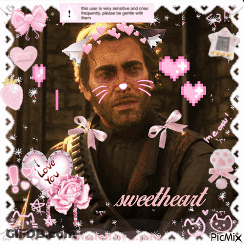 A Picture Of A Man With Pink Hearts And The Word Sweetheart GIF