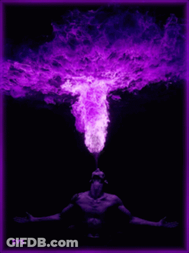 A Picture Of A Man With Purple Smoke Coming Out Of His Mouth With The Letters Svs On The Bottom Right GIF