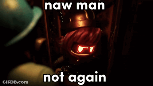 A Picture Of A Man With Red Eyes And The Words " Now Man Not Again " On The Bottom GIF