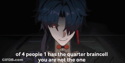 A Picture Of A Man With Red Eyes And The Words Of 4 People 1 Has The Quarter Braincell You Are Not The One GIF