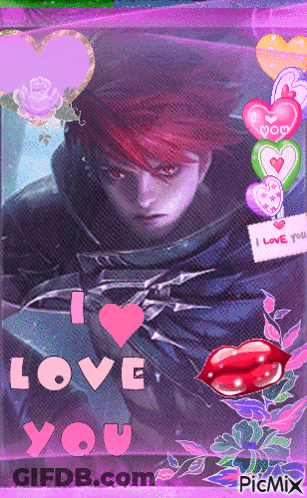 A Picture Of A Man With Red Hair And The Words " I Love You " On It GIF