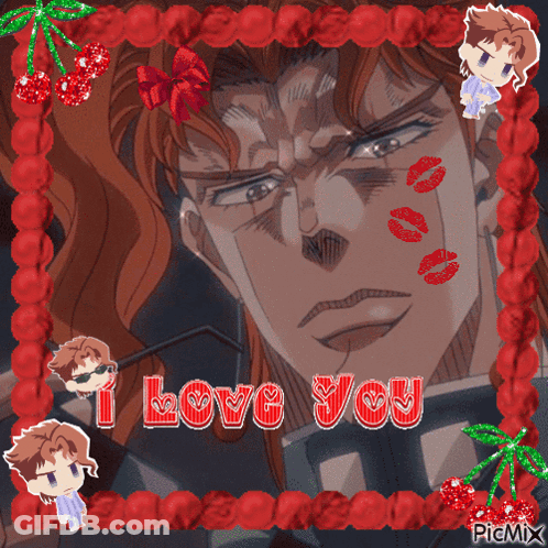 A Picture Of A Man With Red Kisses On His Face And The Words I Love You GIF