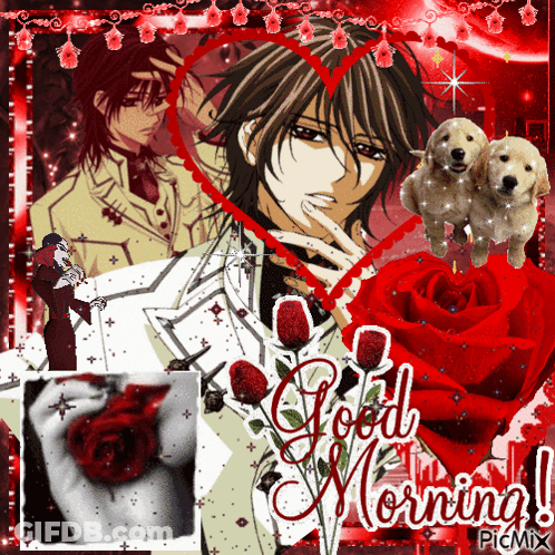 A Picture Of A Man With Red Roses And The Words Good Morning On The Bottom GIF