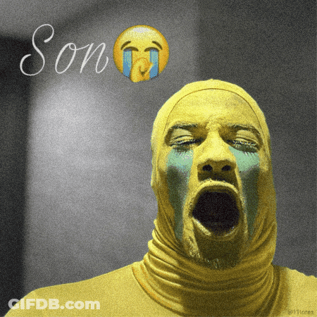 A Picture Of A Man With Tears On His Face And The Word Son Below Him GIF
