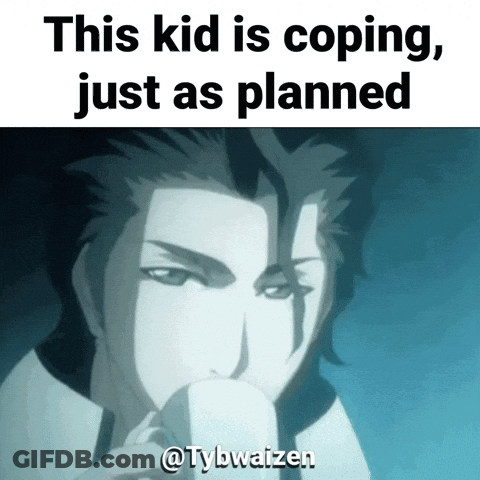 A Picture Of A Man With The Caption " This Kid Is Coping " GIF