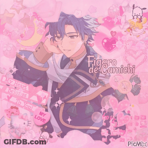 A Picture Of A Man With The Name Figaro De Camichi On The Bottom GIF