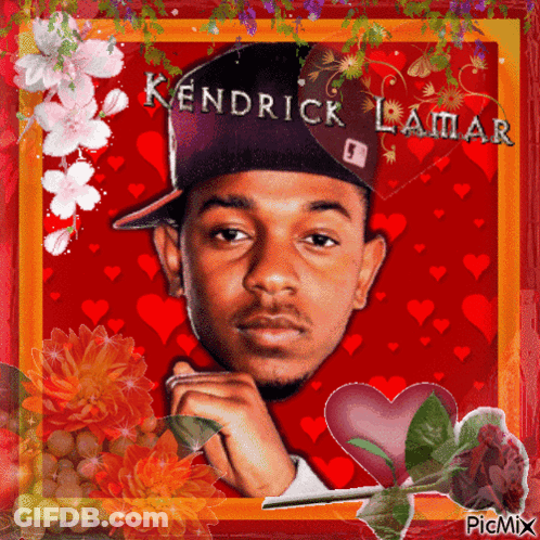 A Picture Of A Man With The Name Kendrick Lamar On It GIF