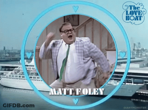 A Picture Of A Man With The Name Matt Foley Written On It GIF
