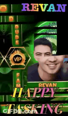 A Picture Of A Man With The Name Revan On It GIF
