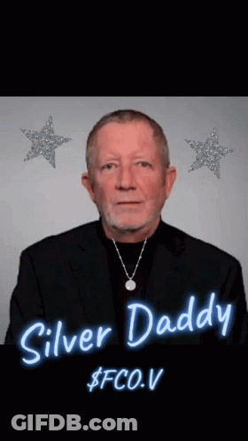 A Picture Of A Man With The Name Silver Daddy Written On It GIF