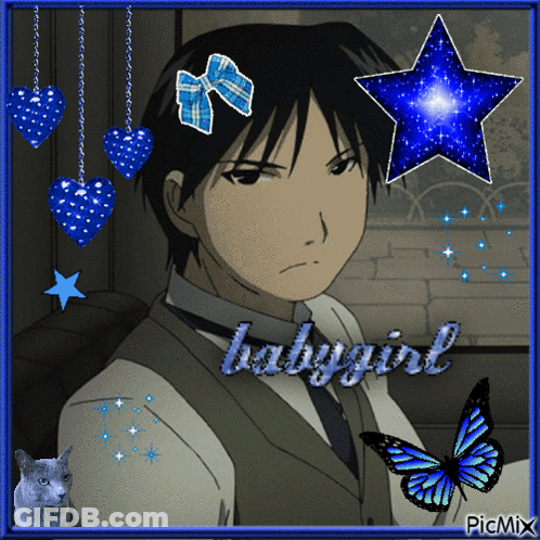 A Picture Of A Man With The Word Babygirl Written In Blue GIF