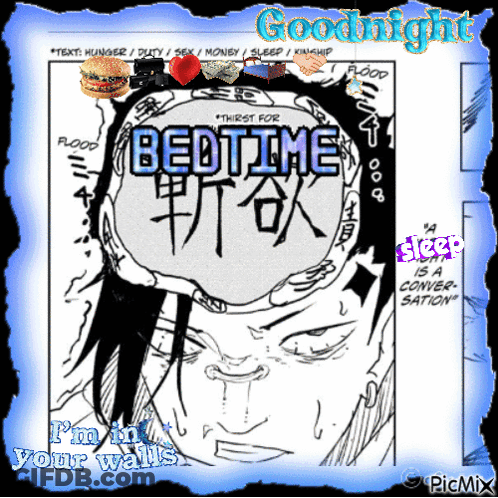 A Picture Of A Man With The Word Bedtime Written On It GIF