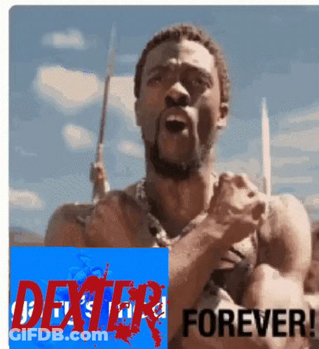 A Picture Of A Man With The Word Dexter In Red GIF
