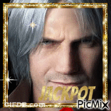 A Picture Of A Man With The Word Jackpot In Gold Letters GIF